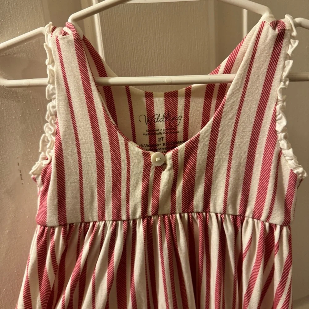 WILDLING 2T* -3T Girls Peppermint Striped Maxi Lounge Dress Red & White w Ruffle